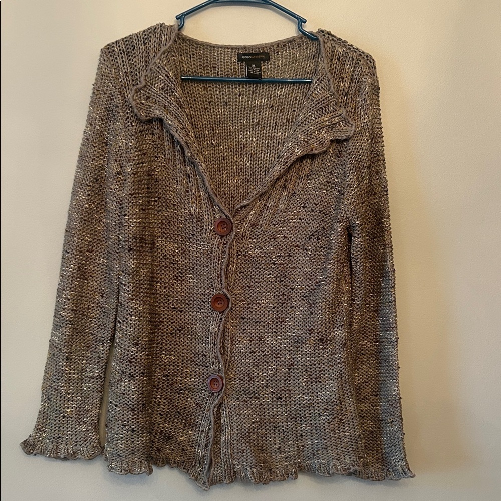 BCBG Women’s Sweater, Green, Wooden Buttons, Size XL